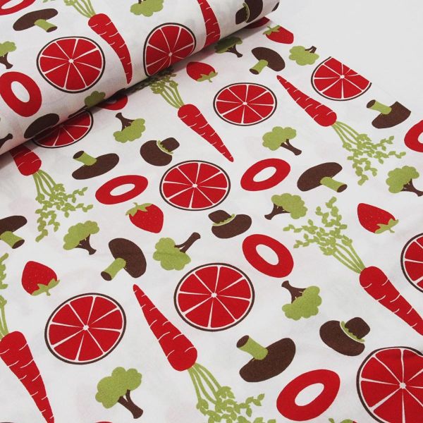 Baumwolle Obst und Gemüse rot grün braun Retro von Westfalenstoffe Living