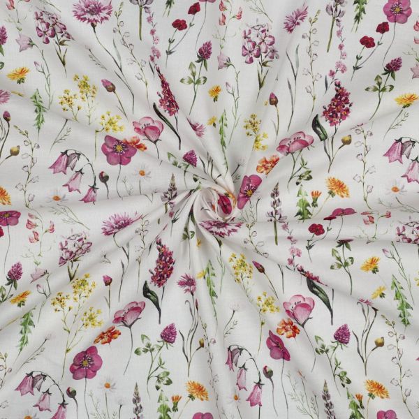 Zarter Baumwollstoff weiß mit filigranen Blüten - Cotton Voile Digital Flowers