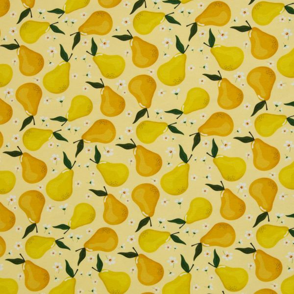 Jersey mit Birnen und Gänseblümchen – frisches Obst aus der Serie Melody von Swafing