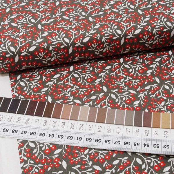 Baumwolle Winter Blüten Beeren braun rot - Northern Light