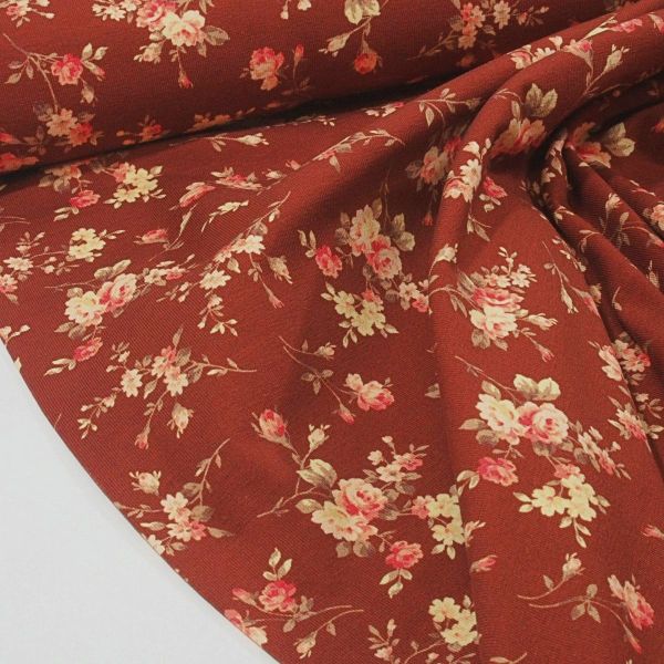 Jersey kleine Blüten Herbst rost coral – Serie Henry von Swafing