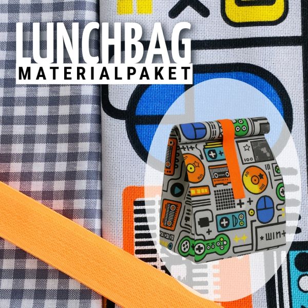 Materialpaket für eine Lunch Bag - Canvas Computer Nerd Vichy Karo grau - Geschenkset