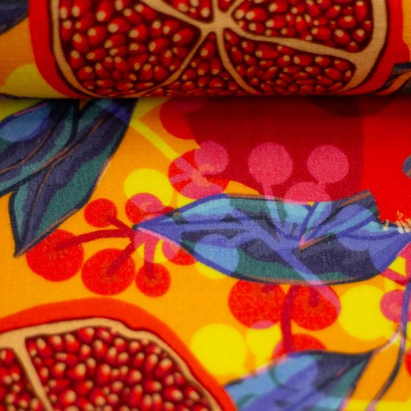 Double Slub Musselin Granatapfel gelb orange – Double Gauze Pomegranate by Swafing