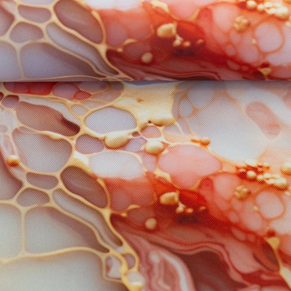 Oxford Gewebe für Taschen - Flowing Bloom - Marmor coral gold – Design von Sarah Mariam für Swafing