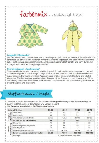 Schnittmuster Zwergenverpackung 2 von Farbenmix – Gr. 50-92 Pumphose Shirt Tunika Overall