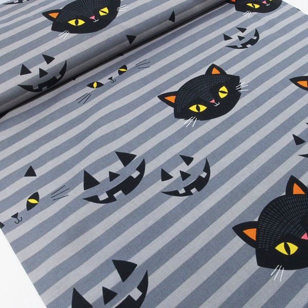 Baumwolle Streifen Katze Kürbis Halloween - hide-n-go-kitty by AHF