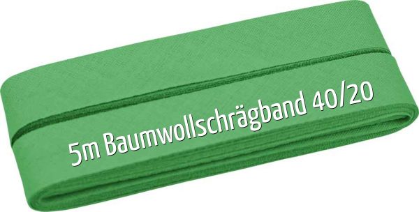 5m Schrägband aus Baumwolle grün - Baumwollschrägband 40/20/10
