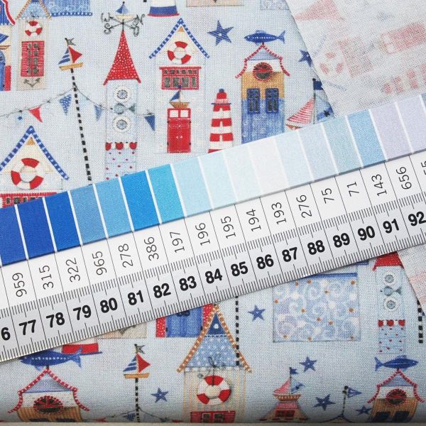 acufactum Fischerdorf Leuchtturm Wimpel blau rot - Baumwolle maritim