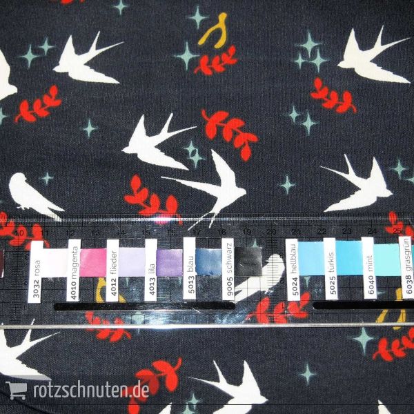 Bio Jersey Interlock BIRCH Tall Tales – Schwalben marine - SWALLOWS DUSK KNIT