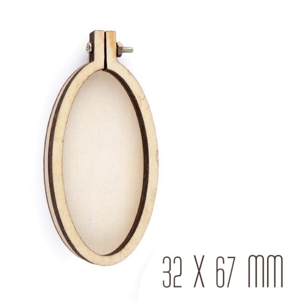 Mini Holzrahmen - Stickrahmen Optik oval für Ketten und Anhänger 32x67mm