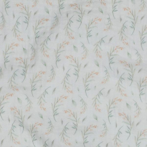 Musselin weiß mit filigran zarten Zweigen in weiß natur - Double Gauze Leaves