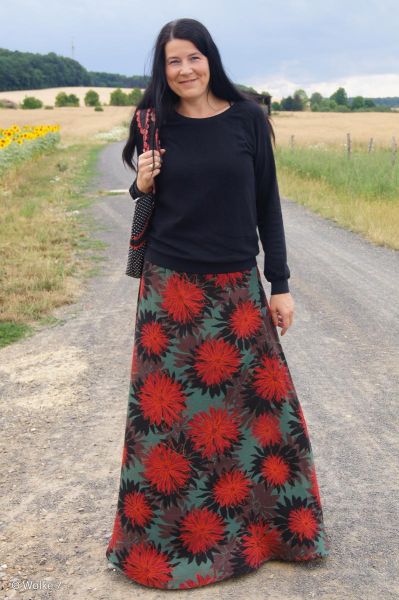 Viskose Kleider & Hosenstoff Blüten grün rot - Asteria by Thorsten Berger von Swafing