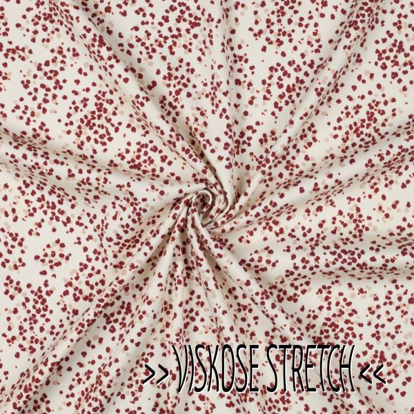 Viskose Webware Rosella Punkte creme bordeaux – weich fallender Stoff mit Stretch
