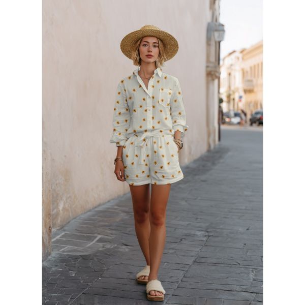 Musselin mit Stickerei Sonnenblume – Double Gauze Embroidery Sunflowers aus 100% Baumwolle