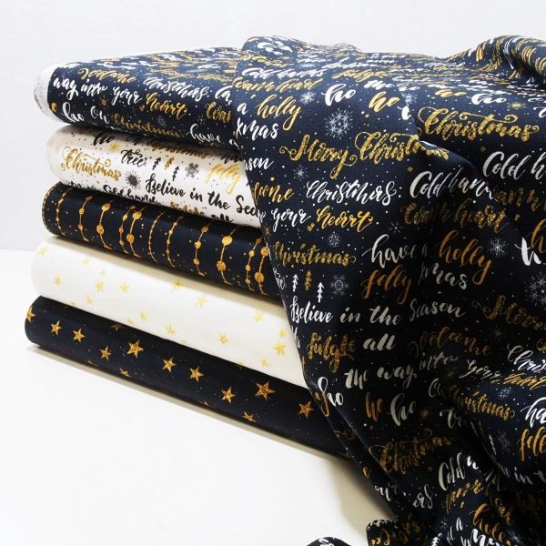 Baumwolle Merry Christmas HoHo creme weiß gold - Winter Weihnachten Jolly Christmas Letters