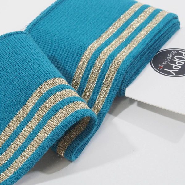 Cuffs Bündchen Lurex petrol gold geringelt für Hoodie & Co - 135cm lang von POPPY