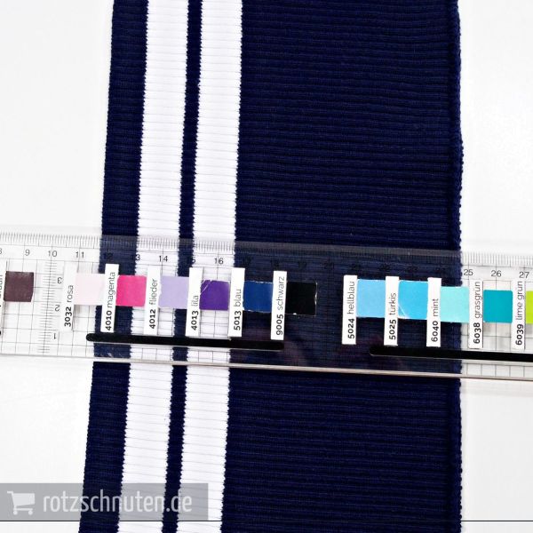 Strick Bündchen College dunkelblau weiß Streifen – Rippbündchen CLYDE 100x13cm Retro Maritim