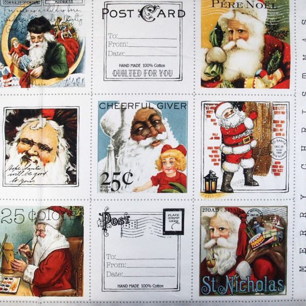 Baumwolle Weihnachten Vintage Postkarten Santa - Riley Blake Nicholas 60cm Panel