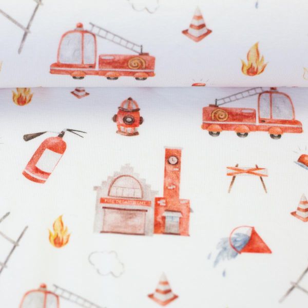 Jersey Feuerwehr weiß rot – Baumwolljersey Serie Samern by Swafing