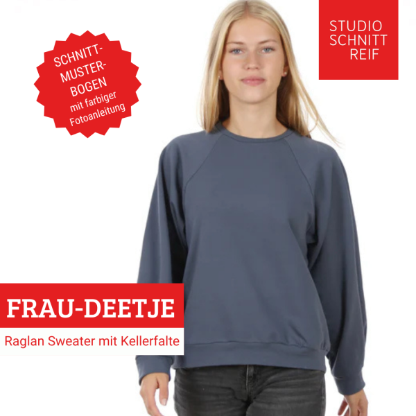 Schnittmuster FRAU DEETJE • Raglan Sweater mit Kellerfalte von Studio Schnittreif • Gr. XS-XXL