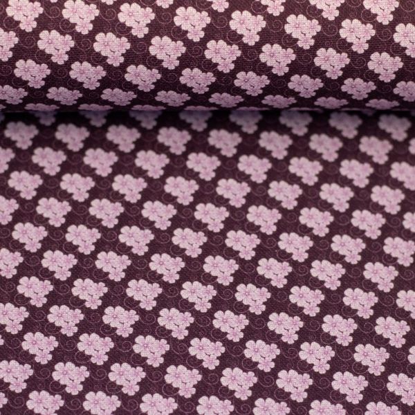 Swafing Else Baumwollstoff aubergine mit hellen Blüten