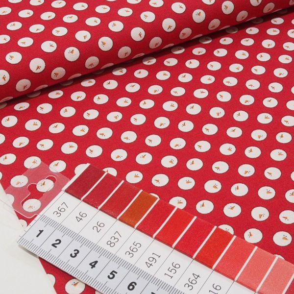 Baumwolle Schneemänner Punkte rot weiß - Country Christmas