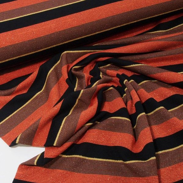 Retro Glitzer Viskose Feinstrick mit Streifen in orange beige gold – weich fallender Strickstoff