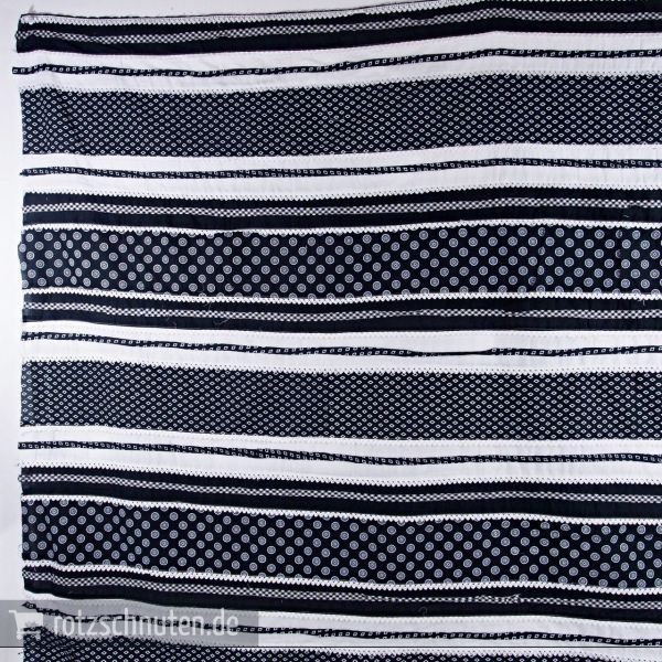 Baumwolle Patchwork GIPSY – Streifen genäht mit Rüschen in schwarz weiß