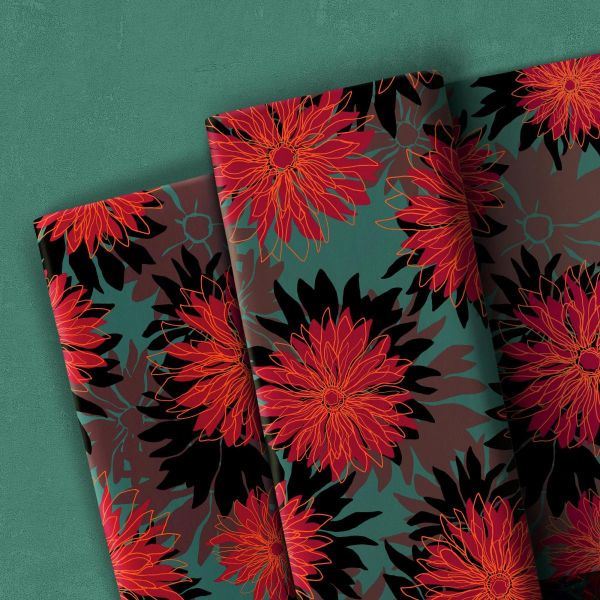 Viskose Kleider & Hosenstoff Blüten grün rot - Asteria by Thorsten Berger von Swafing