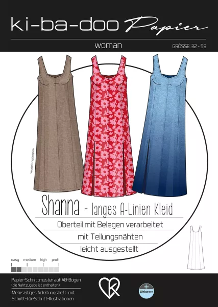 Schnittmuster ausgestelltes langes A-Linien Kleid Shanna von KiBaDoo Gr. 32-58