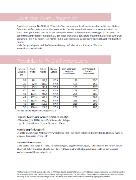 Schnittmuster Kleid Magnolia Damen Lillesol woman No.60 - Gr. 34-58