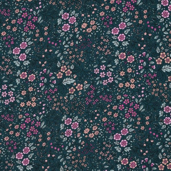 Viskose Webware LENZING™ ECOVERO™ Blumen dunkelgrün – weich fallender Blusenstoff
