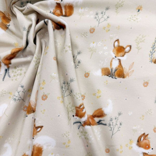 Baumwolljersey Ludos Lieblinge Füchse beige – Eda & Mo für Swafing