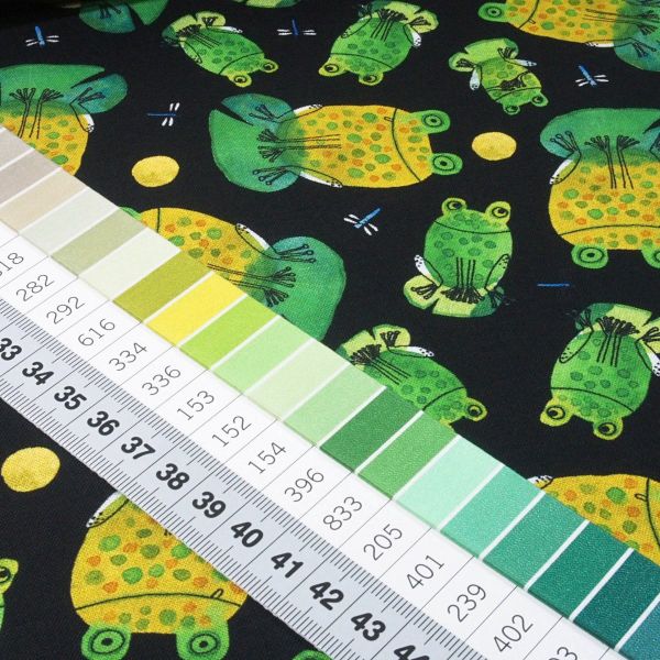 Baumwolle Frösche Libellen schwarz grün - Frogtastic black Frogs