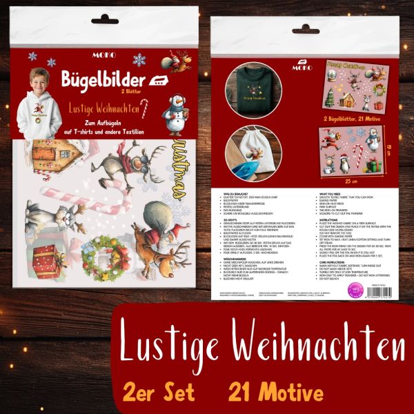 Bügelbilder Set Weihnachten 2 Bögen – viele süße Motive zum Aufbügeln für Textilien