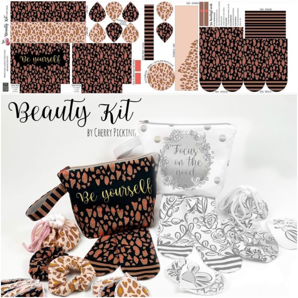 Nähset Beauty Kit LEO von Cherry Picking Kosmetiktasche Schlafbrille Scrunchie - Panel 50x150cm