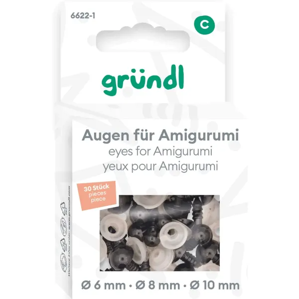 Gründl Sicherheits Augen für Amigurumi oder Kuscheltier 6, 8 & 10 mm - 30 Stück