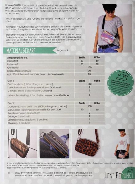Schnittmuster GÜRTEL.tasche - kleine Handtasche Crossover oder um die Hüfte