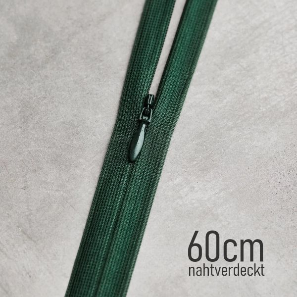 Nahtverdeckter YKK Reißverschluss 60cm dunkelgrün – Deep Green