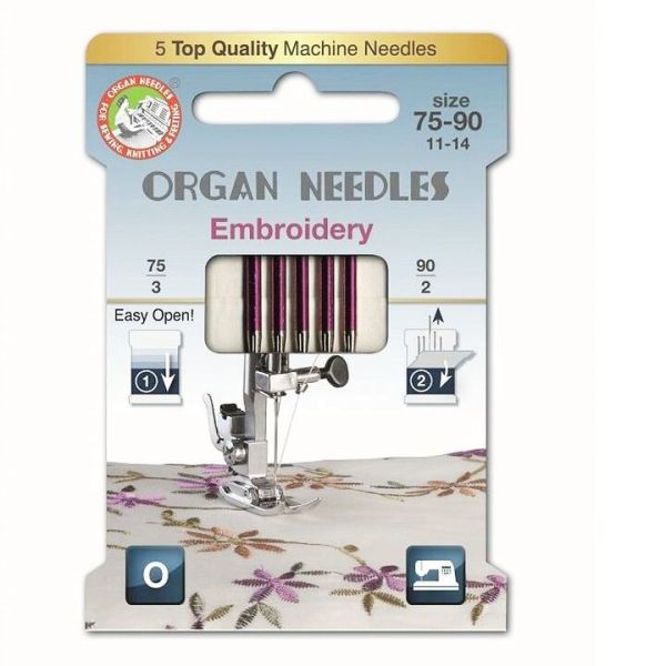 ORGAN ECO Nähmaschinen Nadeln – Embroidery Mix 75/11 – 90/14 – für Stickarbeiten / Stickmaschinen