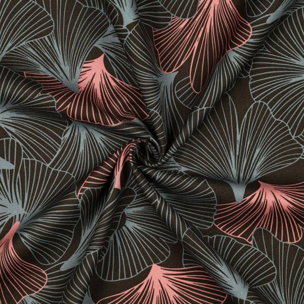 Canvas Webware mit Ginkgo-Blättern - Dekostoff Baumwollcanvas Leaves khaki