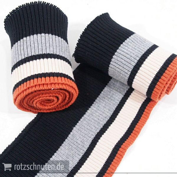 Strick Bündchen College schwarz grau creme rost Streifen – Rippbündchen BONNIE 100x8cm Retro