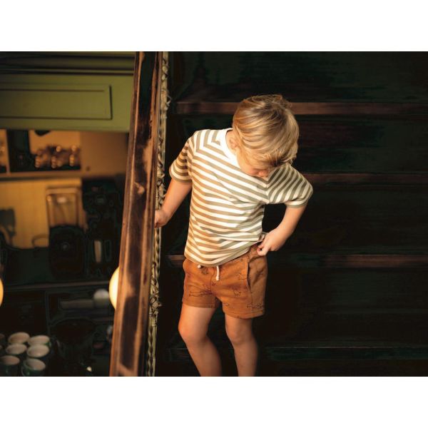 French Terry Streifen terracotta creme - Sommersweat Yarn Dyed Stripes light brown offwhite