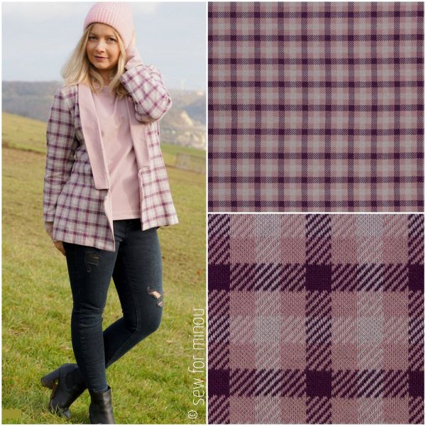 Strick Jacquard mit Karomuster in flieder lila - Design Plaid by Käselotti von Swafing