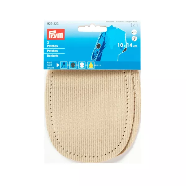 2 Reparatur Patches Kord beige für Knie & Ellenbogen oval 14x10cm aufbügelbarer Cord Flicken