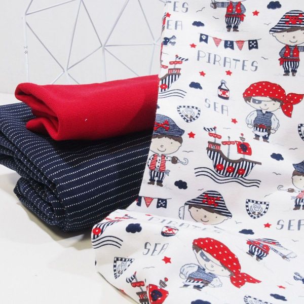 Jersey terracotta mit eingewebten Streifen weiß - Nadelstreifen rost