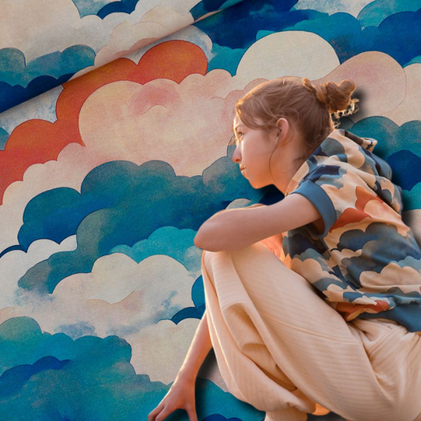 French Terry mit Wolken in orange petrol - Cool Clouds 150cm breit von See You At Six