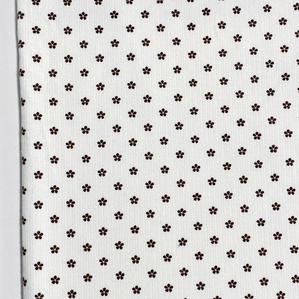 Feincord mit kleinen Blüten in creme braun – Stretch Babycord Corduroy Flower