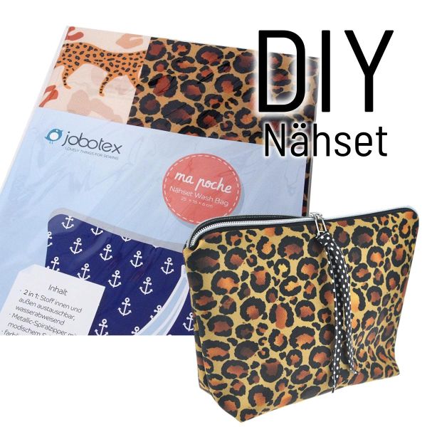 Näh dir eine WashBag • Leo Print dunkelbraun beige • Kulturtasche DIY Nähset Waschtasche