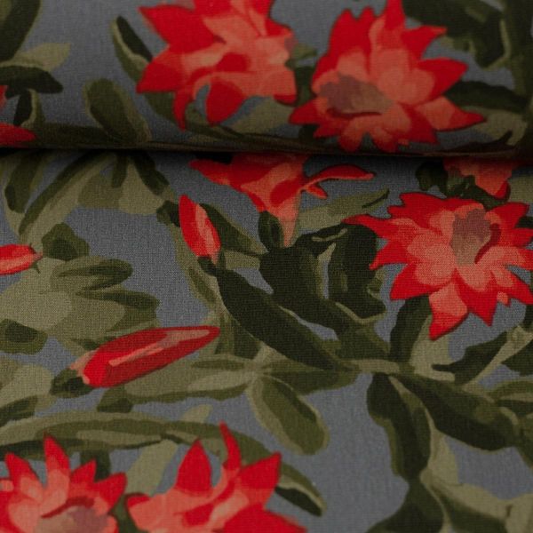 Modal Sweat Blüten grau grün coral – Serie Santa Teresita von Swafing